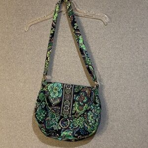 Vera Bradley Green and Purple Floral Quilted Shoulder Bag.